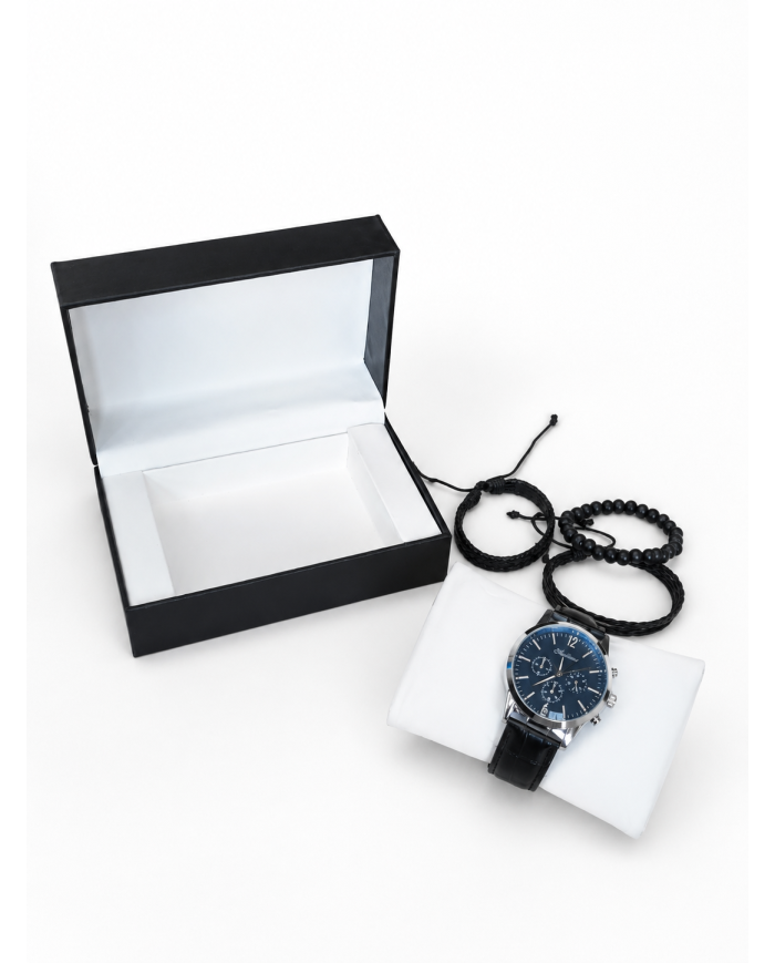 Reloj para Hombre con 3 Pulseras Negras Colombia