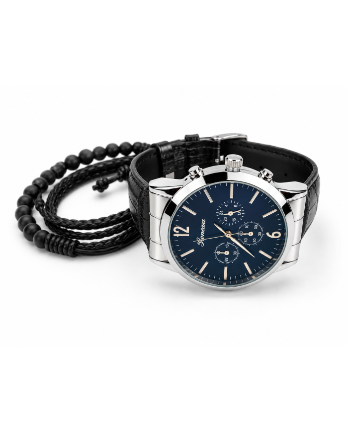 Reloj para Hombre con 3 Pulseras Negras Colombia