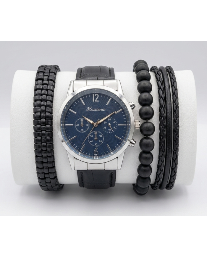 Reloj para Hombre con 3 Pulseras Negras Colombia