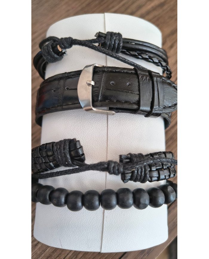 Reloj para Hombre con 3 Pulseras Negras Colombia