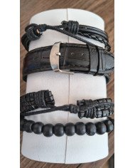 Reloj para Hombre con 3 Pulseras Negras Colombia