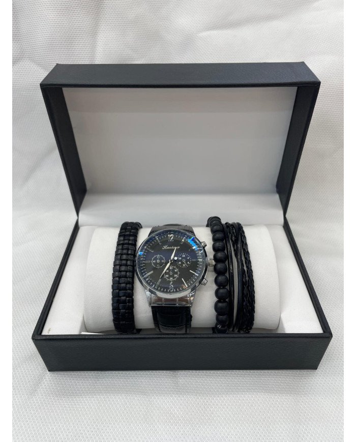 Reloj para Hombre con 3 Pulseras Negras Colombia